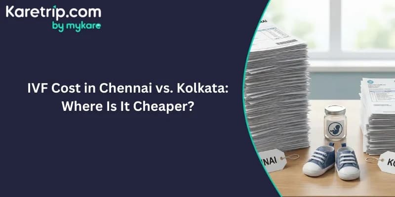  “IVF cost in Chennai vs Kolkata comparison graphic showing price difference and Karetrip branding”